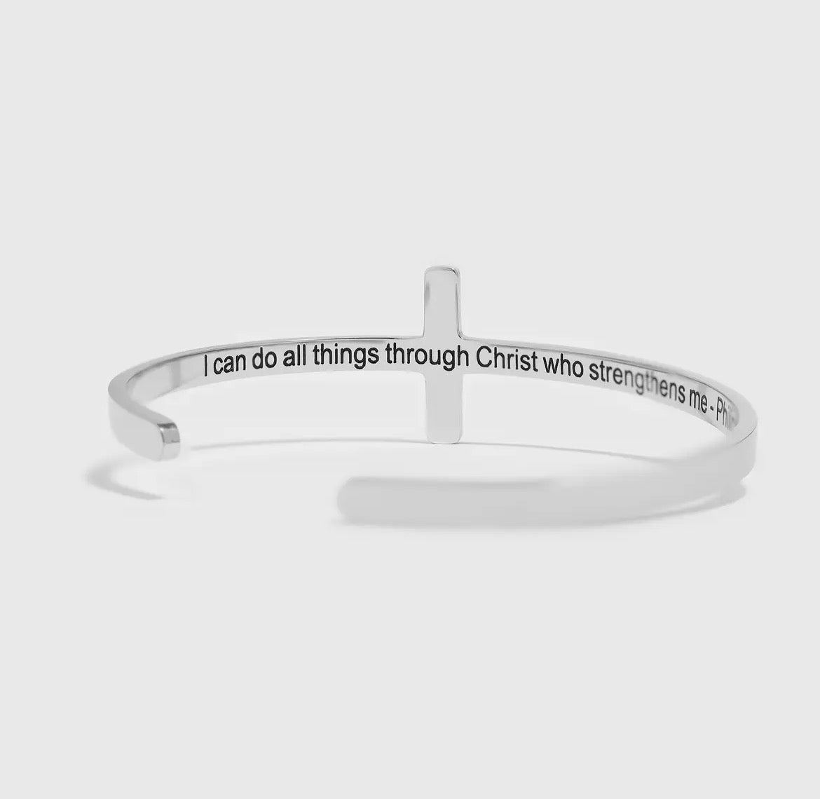 Stainless Steel Cross Cuff Bracelet with Christian Scripture Philippians 4:13