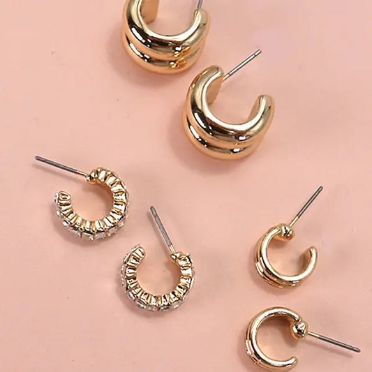 Baguette Stone Double Hoop Trio