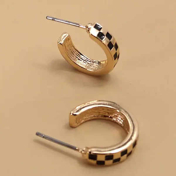 Mini Checker Huggie Hoops