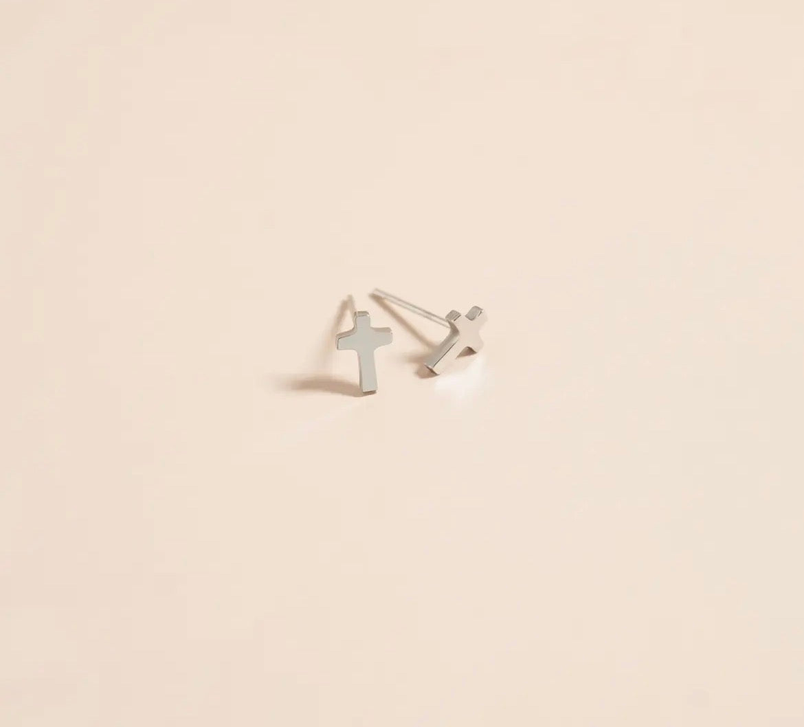 18K Gold Pvd Stainless Steel Cross Stud Earrings