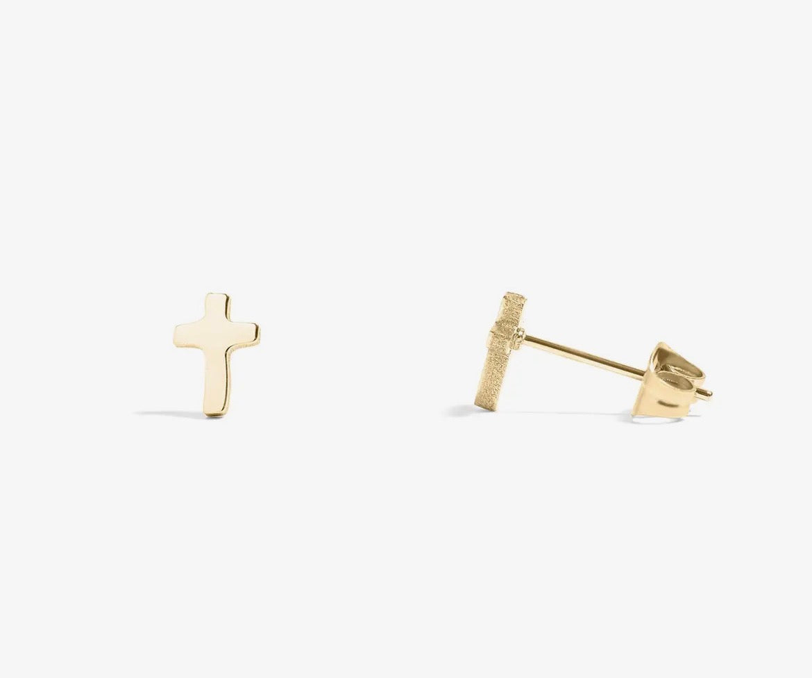 18K Gold Pvd Stainless Steel Cross Stud Earrings