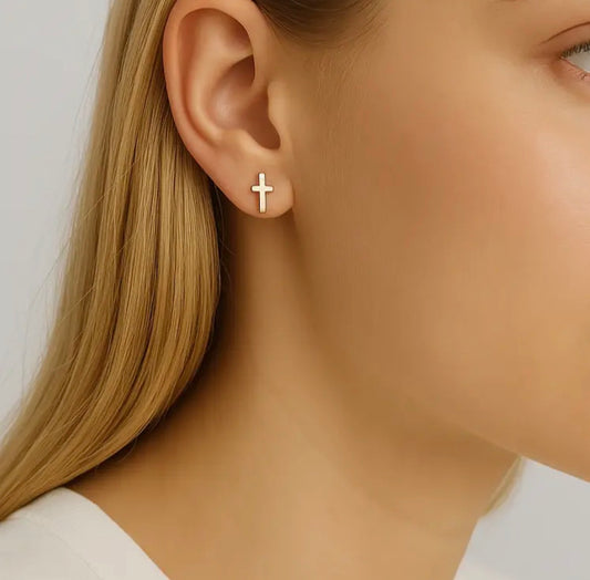 18K Gold Pvd Stainless Steel Cross Stud Earrings