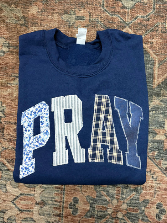 Pray appliqué embroidered crewneck