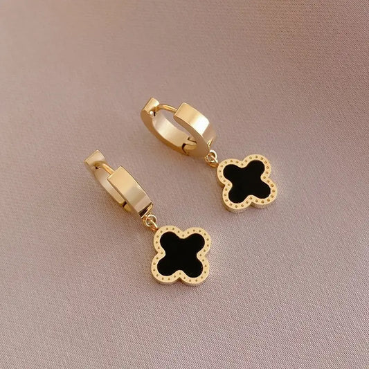 18K Stainless Steel Clover Huggie Hoop Earrings