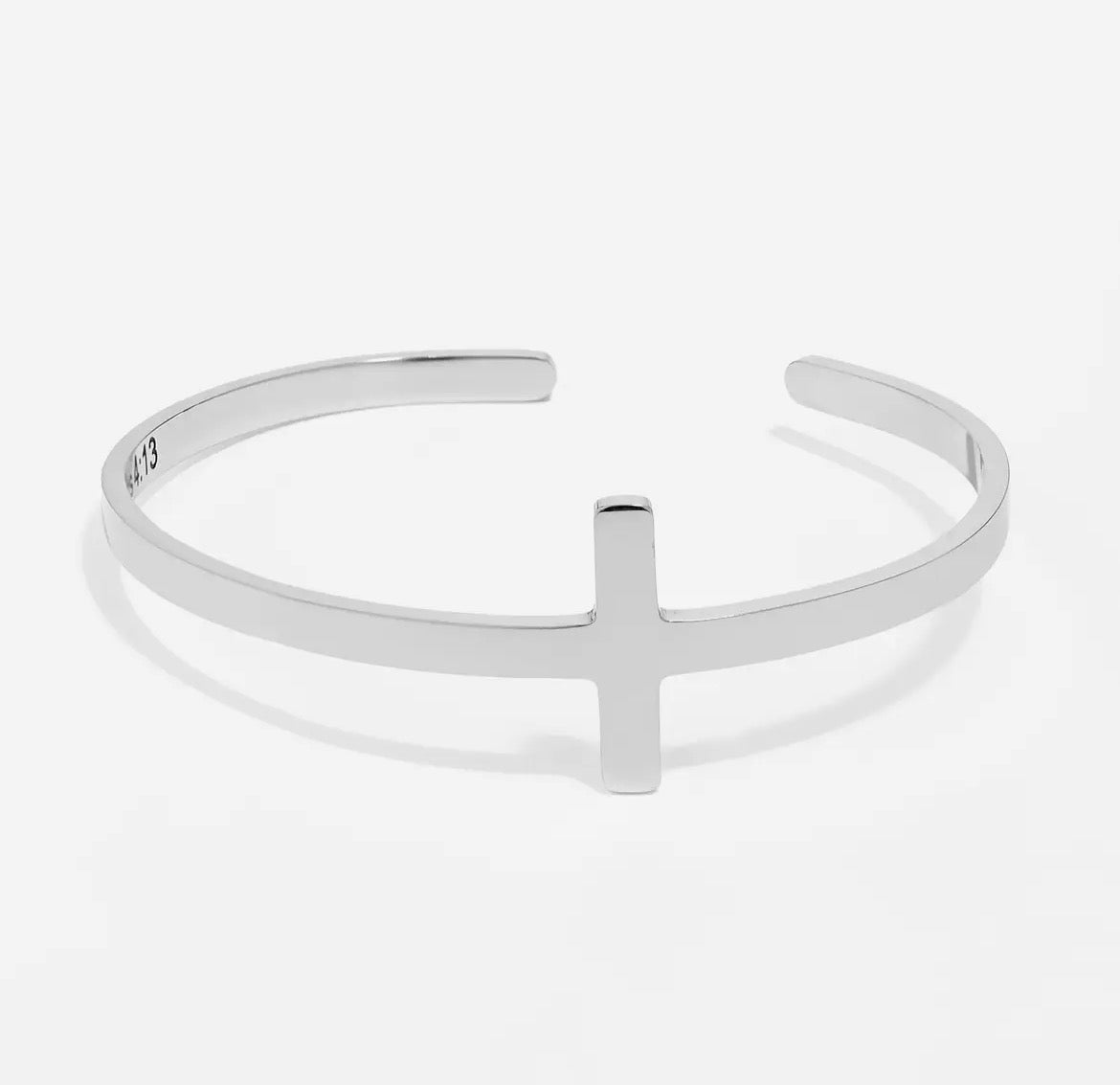 Stainless Steel Cross Cuff Bracelet with Christian Scripture Philippians 4:13