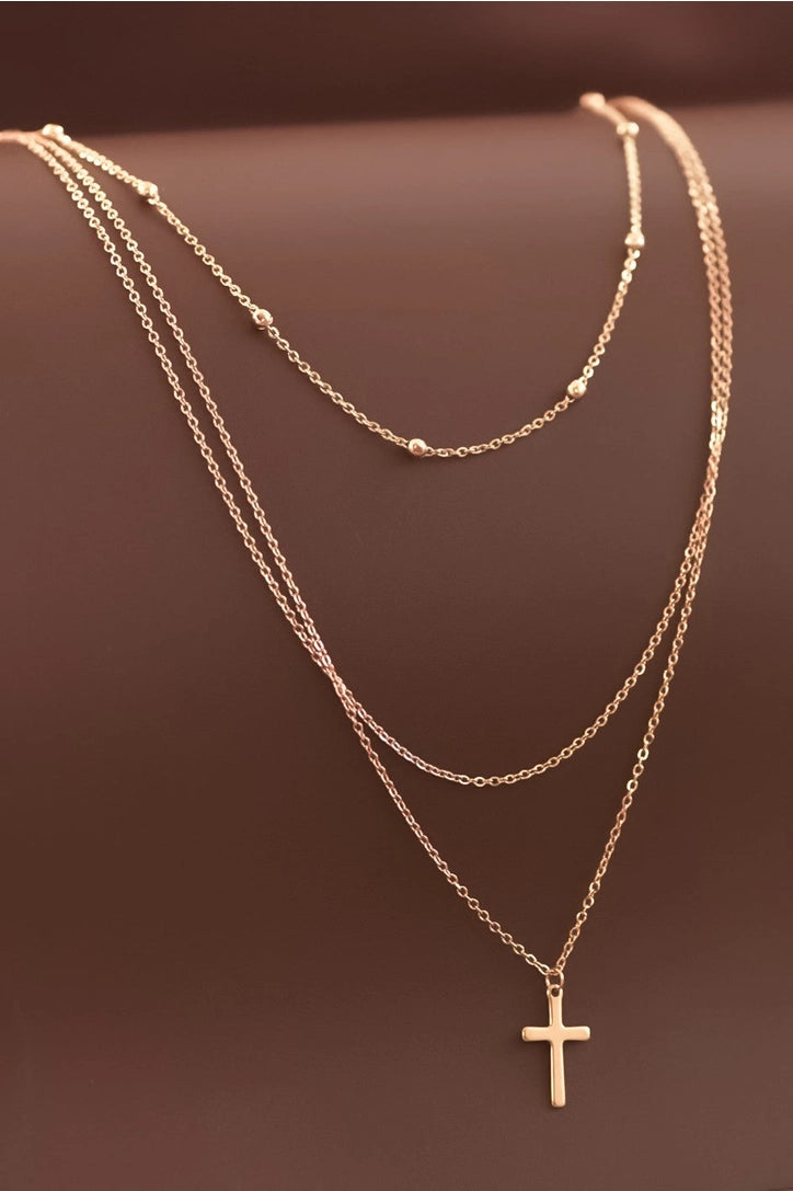 18K Gold Plated Waterproof Layered Cross Necklace