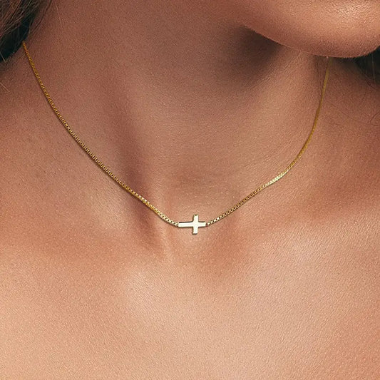18K stainless steel gold cross necklace
