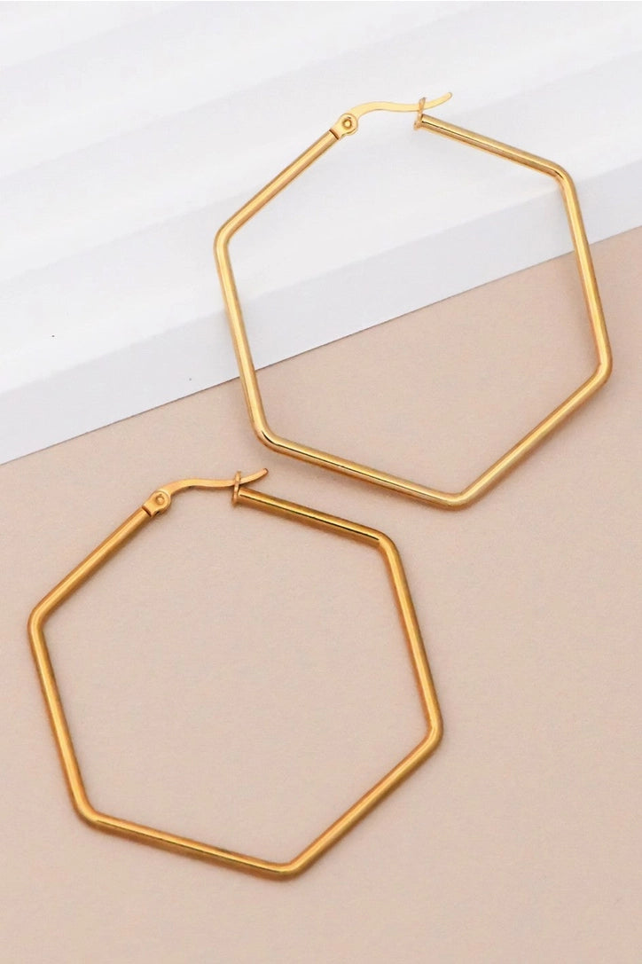 18K Gold Plated Waterproof Hexagon Hoops