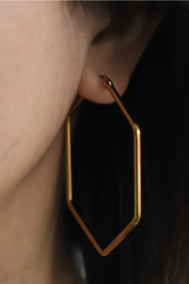 18K Gold Plated Waterproof Hexagon Hoops