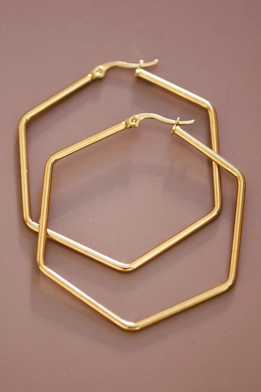 18K Gold Plated Waterproof Hexagon Hoops