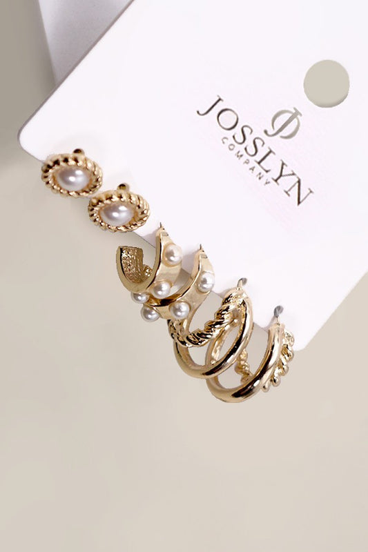 Gold Pearl Hoop Stud Trio Earring