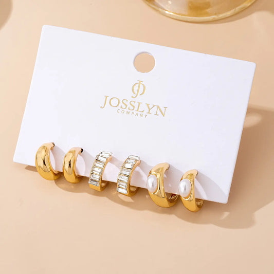 Pearl & Baguette Huggie Hoop Trio