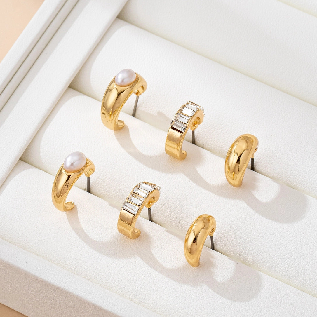 Pearl & Baguette Huggie Hoop Trio