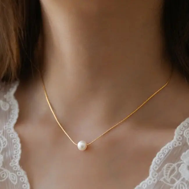 18K Gold Stainless Steel Pearl Charm Necklace