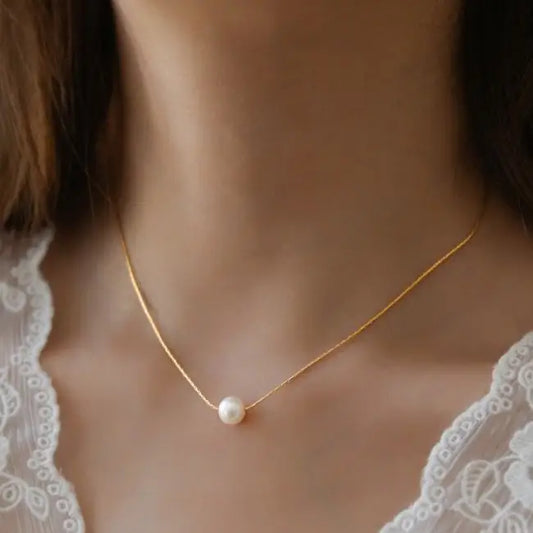 18K Gold Stainless Steel Pearl Charm Necklace