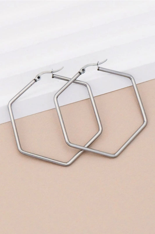 18K Gold Plated Waterproof Silver Hexagon Hoops
