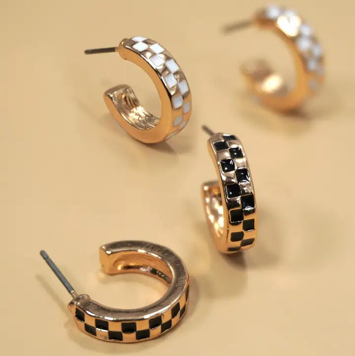 Mini Checker Huggie Hoops