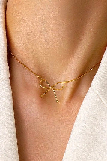 18K Gold Plated Waterproof Danity Bow Necklace