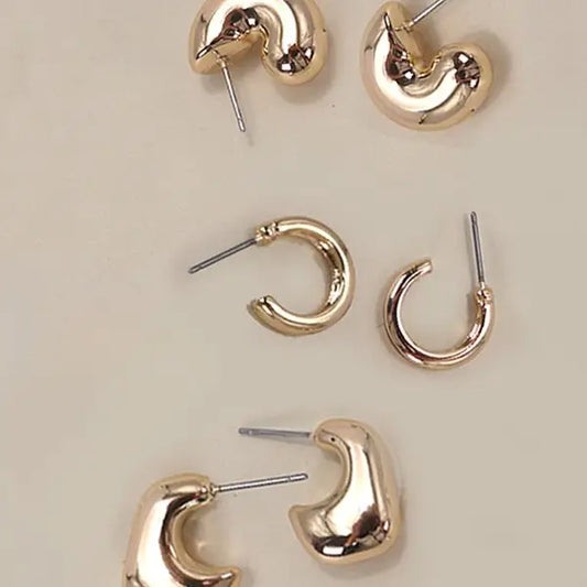 Bubble Hoop Huggie Trio Earrings