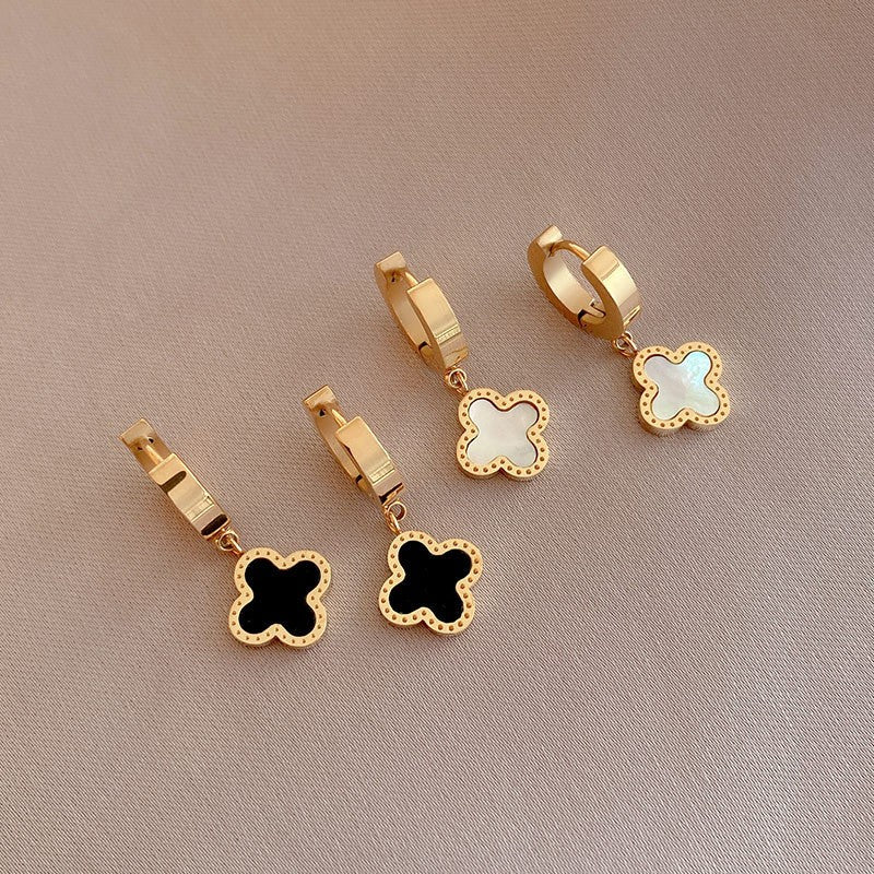 18K Stainless Steel Clover Huggie Hoop Earrings