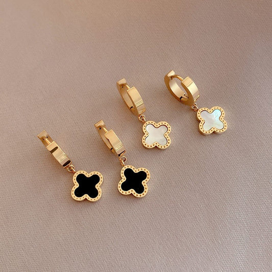 18K Stainless Steel Clover Huggie Hoop Earrings