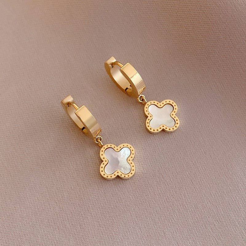 18K Stainless Steel Clover Huggie Hoop Earrings